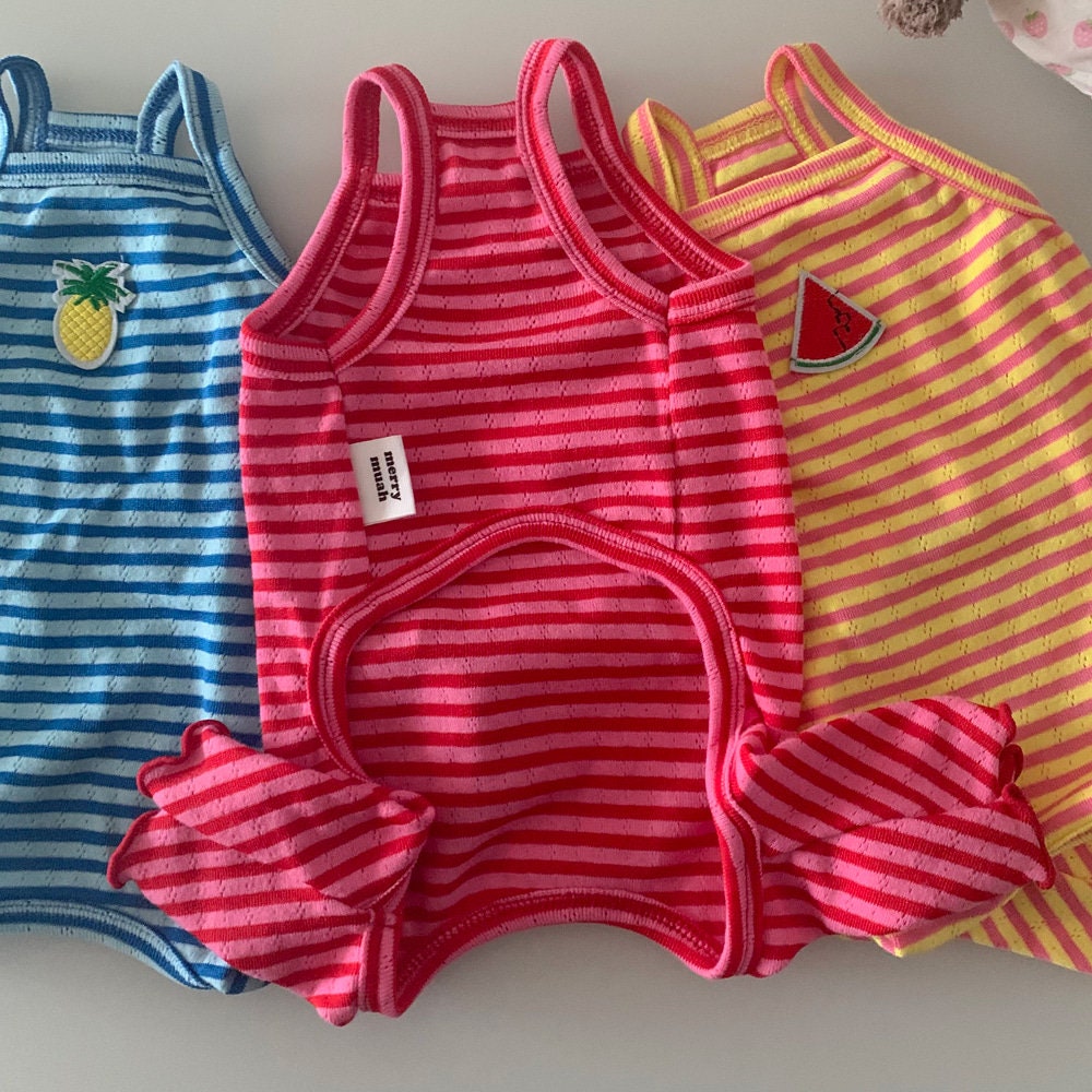 Fruit Stripe Non Sleeves Overall, S-XL, Pajama Pet, Dog Jumpsuit, Dog Romper, Dog Summer Top, Dog Clothes, Dog Apparel, Pet Clothing