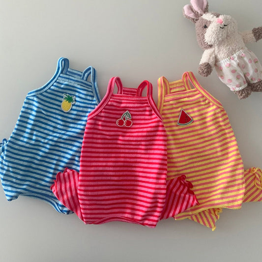 Fruit Stripe Non Sleeves Overall, S-XL, Pajama Pet, Dog Jumpsuit, Dog Romper, Dog Summer Top, Dog Clothes, Dog Apparel, Pet Clothing