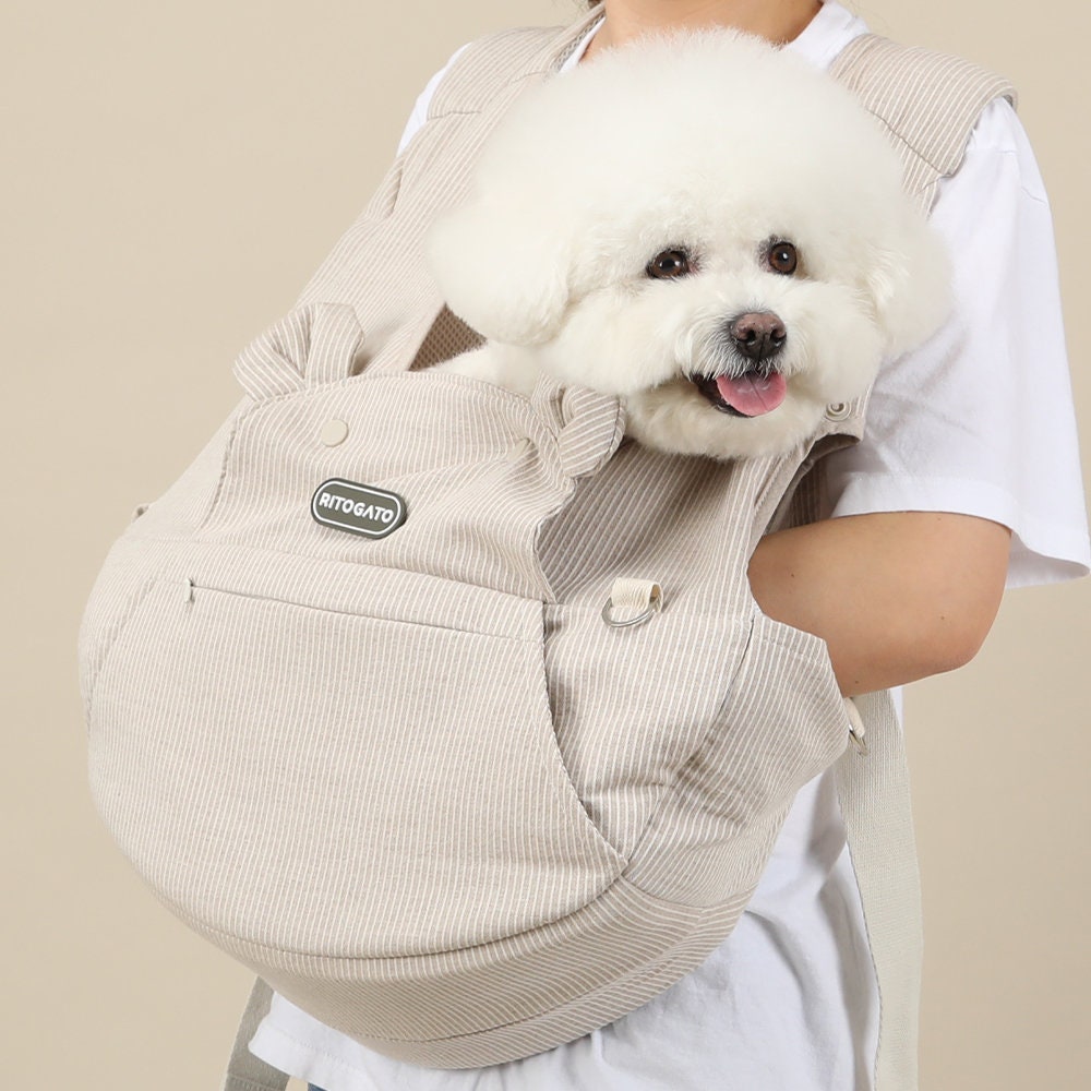 Pet Front Carrier, Cotton, Linen, Up to 18lbs, Adjustable Hands Free Front Facing Dog Pouch, Side Window, Safety Hook, Pocket, Pet Out Door