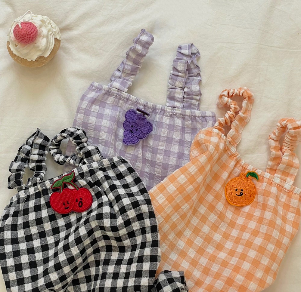 Fruits Gingham Overall, S-2XL, Pajama Pet, Dog Jumpsuit, Pet Clothing, Dog Summer Dress, Dog Summer Outfit, Dog Apparel