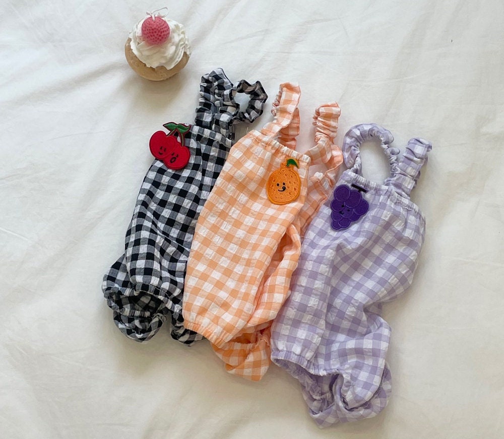 Fruits Gingham Overall, S-2XL, Pajama Pet, Dog Jumpsuit, Pet Clothing, Dog Summer Dress, Dog Summer Outfit, Dog Apparel