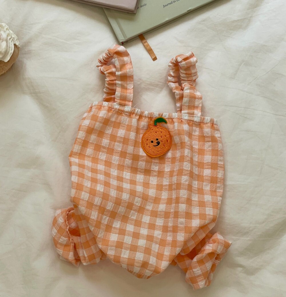 Fruits Gingham Overall, S-2XL, Pajama Pet, Dog Jumpsuit, Pet Clothing, Dog Summer Dress, Dog Summer Outfit, Dog Apparel