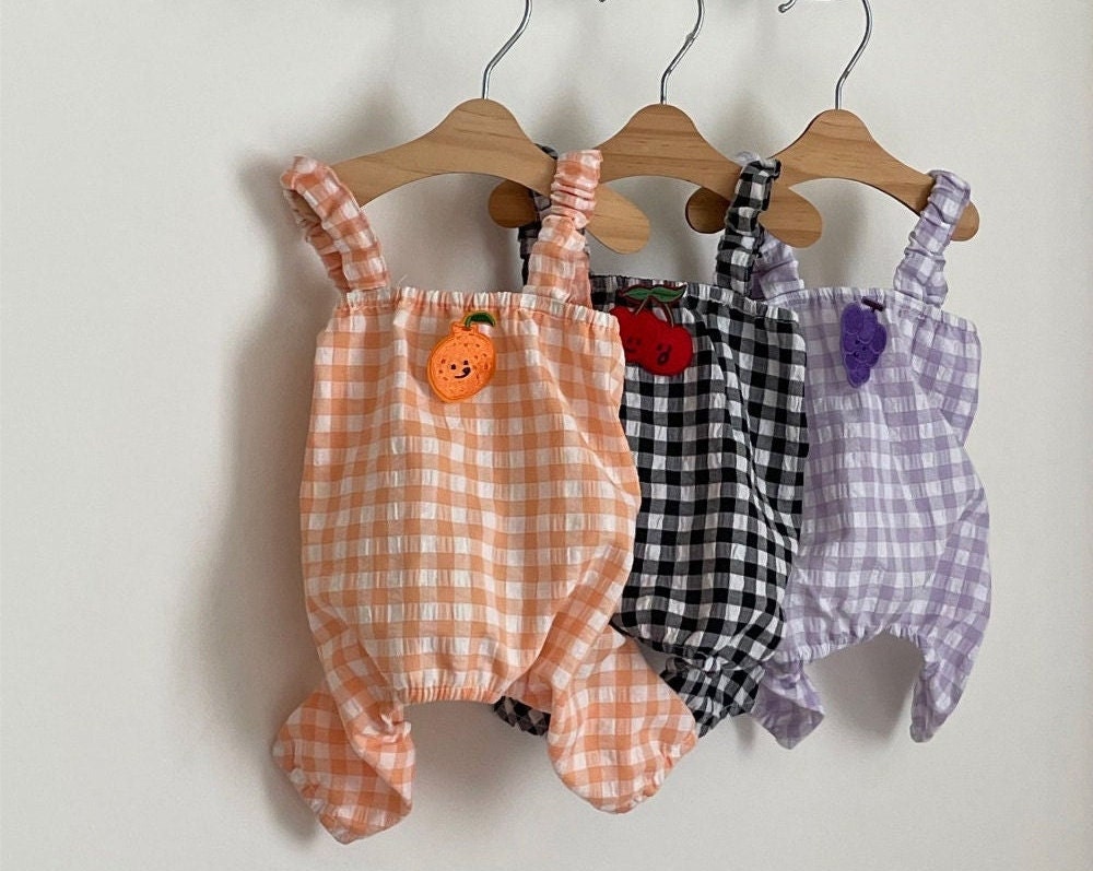 Fruits Gingham Overall, S-2XL, Pajama Pet, Dog Jumpsuit, Pet Clothing, Dog Summer Dress, Dog Summer Outfit, Dog Apparel