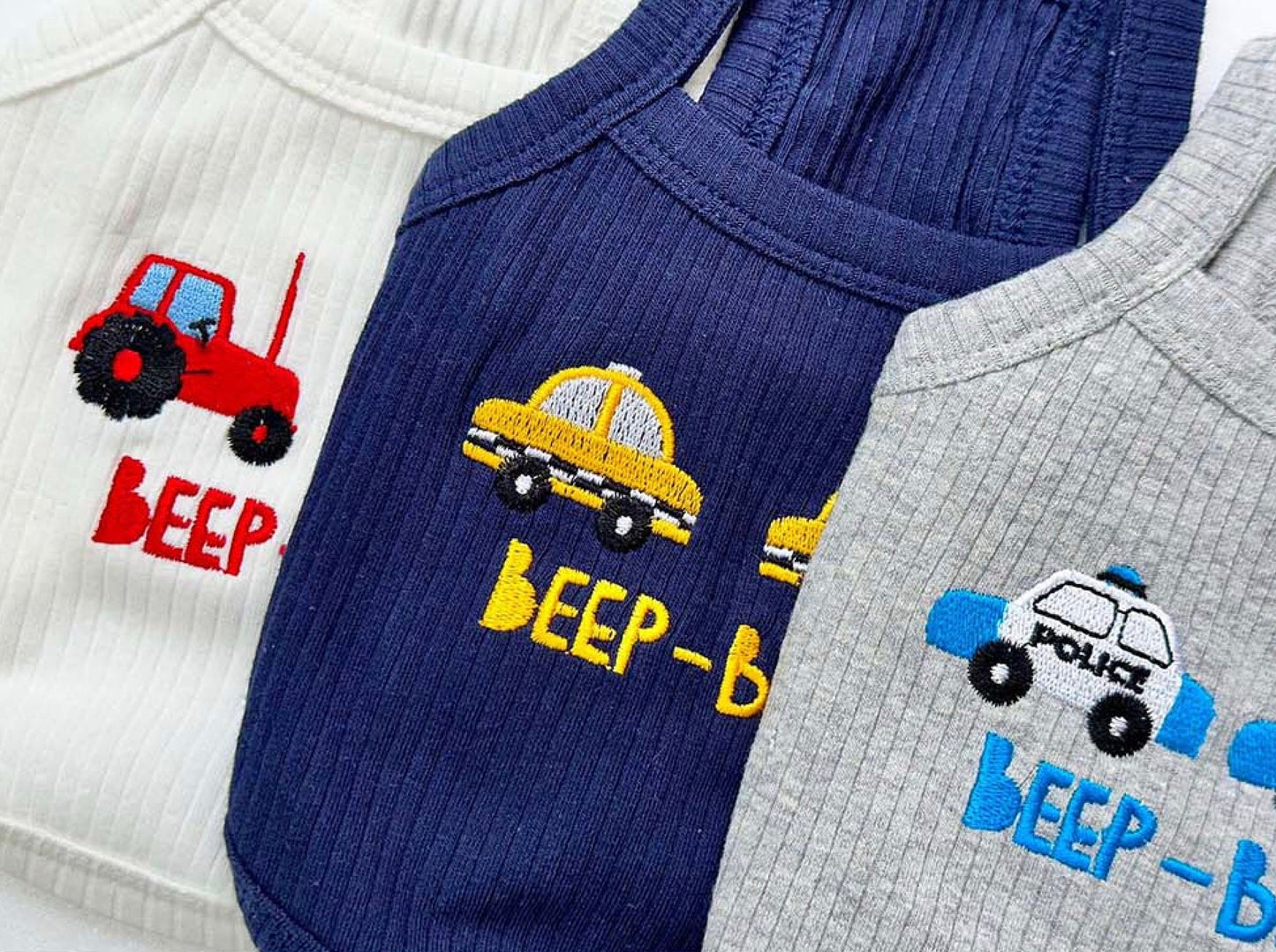 Beep-beep Ribbed Top, XS-2XL, Small Dog Sleeveless, Dog-Tee, Dog T-shirt, Dog Top, Dog Clothing, Dog Apparel, Undershirt for Dogs Pet