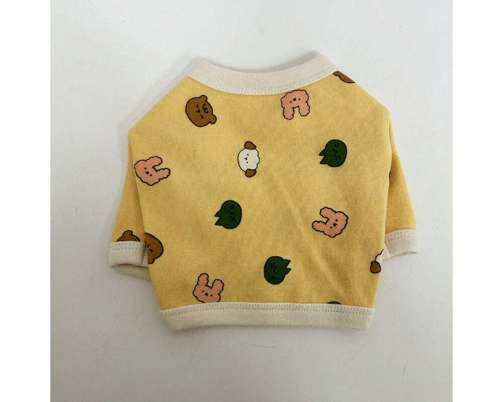 Yellow Zoo Crop Top dog shirt with colorful animal face patterns by NKpup