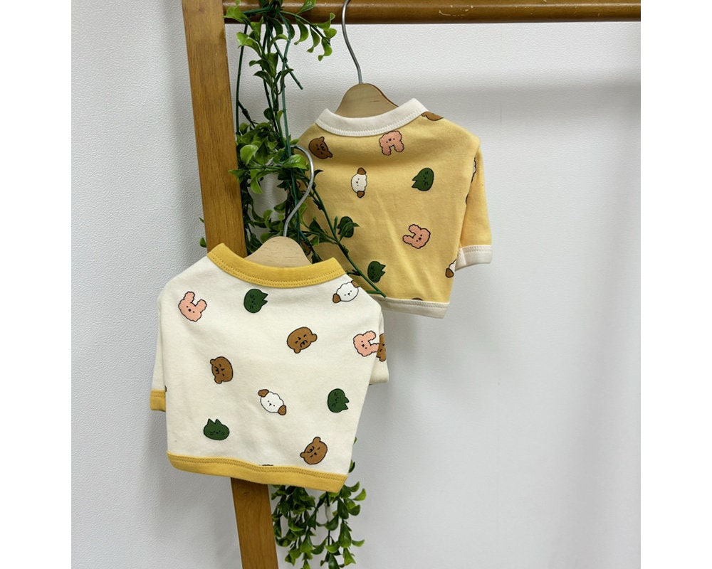 Zoo Crop Top dog shirts in cream and yellow with cute animal patterns by NKpup