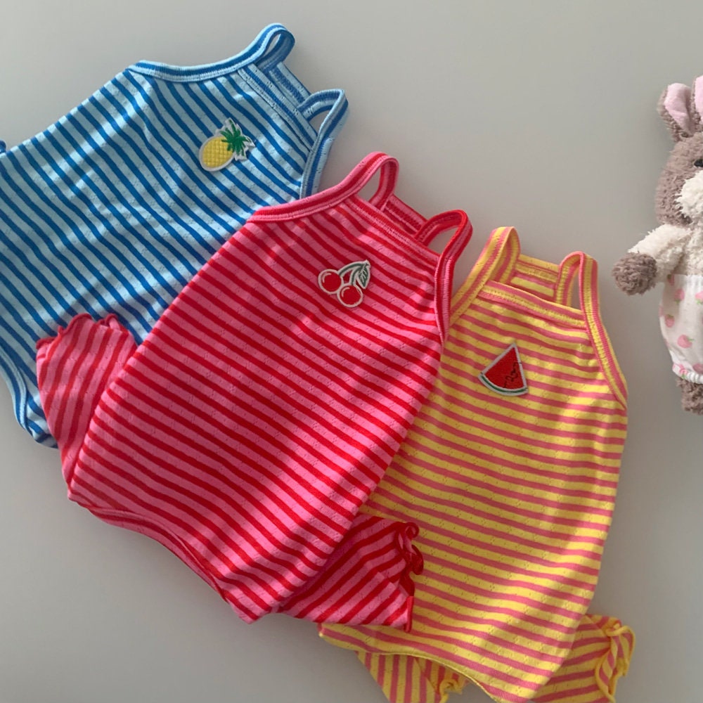 Fruit Stripe Non Sleeves Overall, S-XL, Pajama Pet, Dog Jumpsuit, Dog Romper, Dog Summer Top, Dog Clothes, Dog Apparel, Pet Clothing