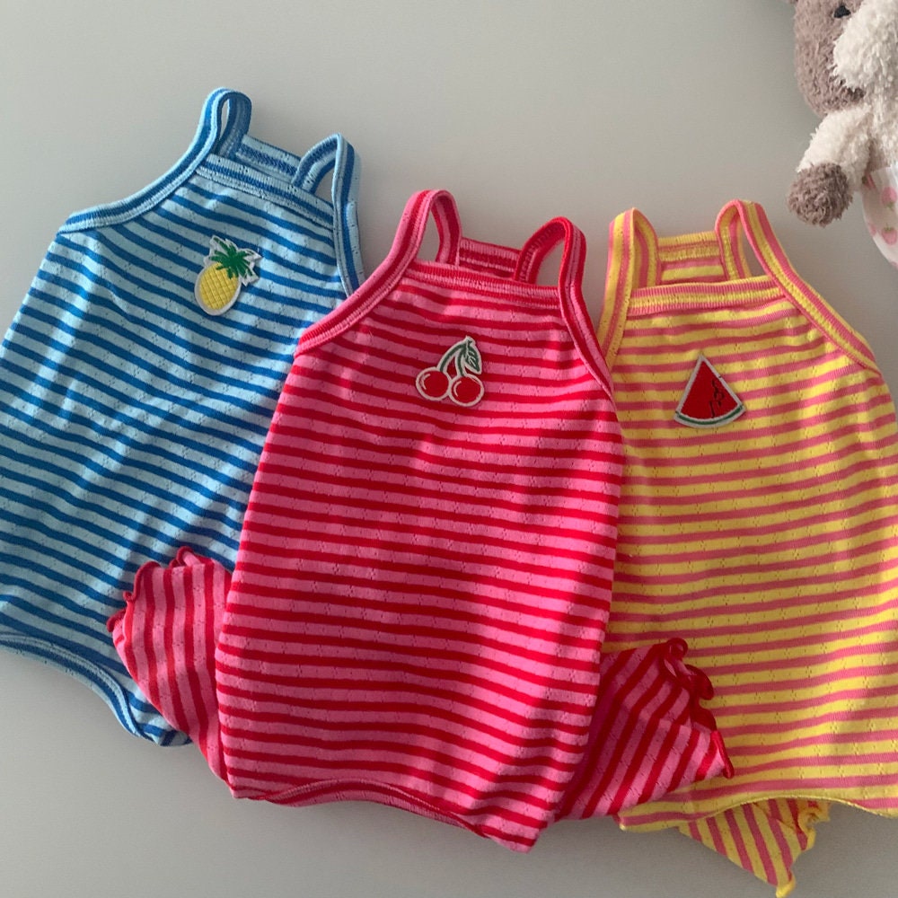 Fruit Stripe Non Sleeves Overall, S-XL, Pajama Pet, Dog Jumpsuit, Dog Romper, Dog Summer Top, Dog Clothes, Dog Apparel, Pet Clothing