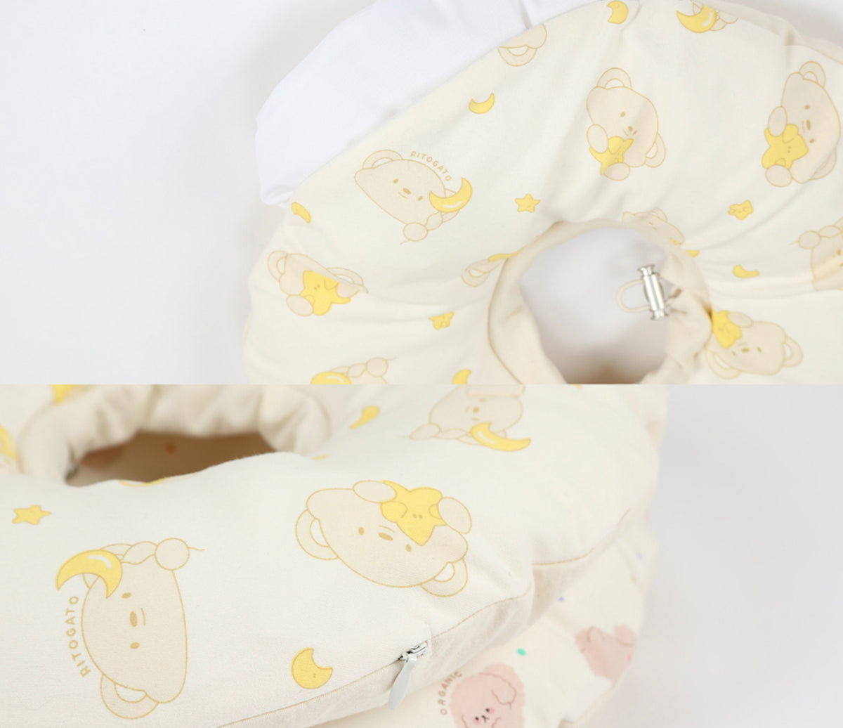 Cream GOTS organic cotton cushion collar for pets with yellow bear pattern by NKpup