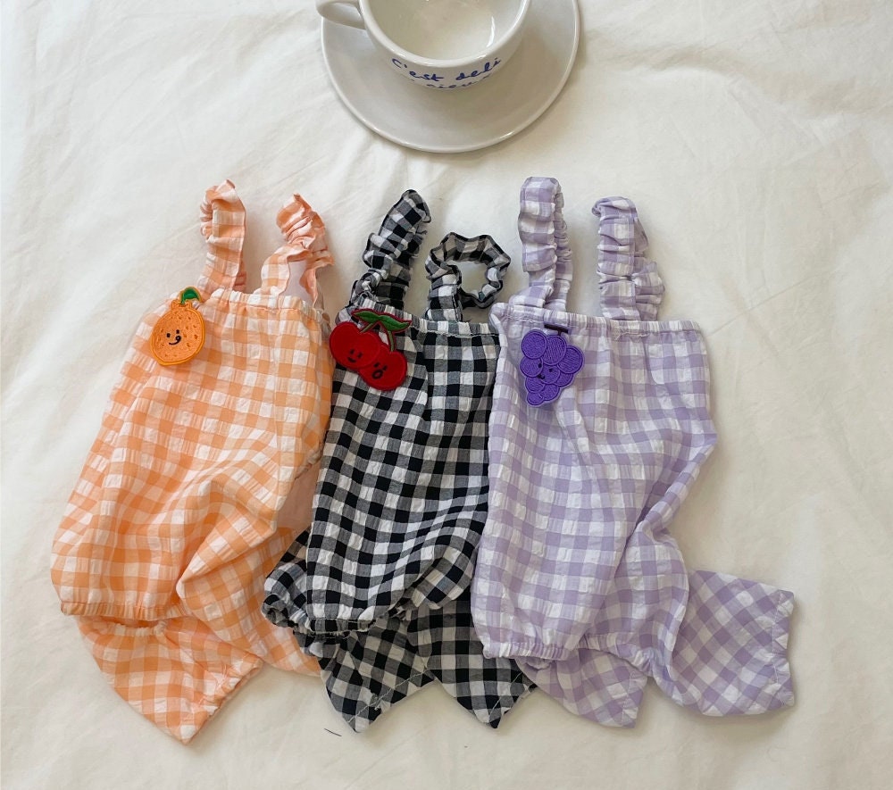 Fruits Gingham Overall, S-2XL, Pajama Pet, Dog Jumpsuit, Pet Clothing, Dog Summer Dress, Dog Summer Outfit, Dog Apparel