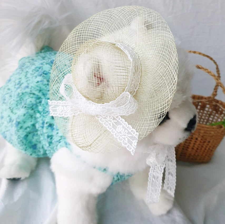 Lace Ribbon Hat, S-L, Pet Outdoor Accessories, Dog Luxury Hat, Pet Accessory, Dog Wedding, NKPUP - NKpup