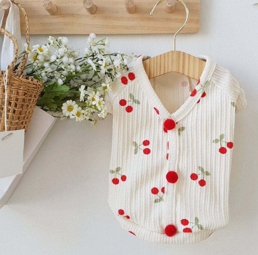 NKpup Cherry Cardigan-Style Dog Shirt with red cherry pattern