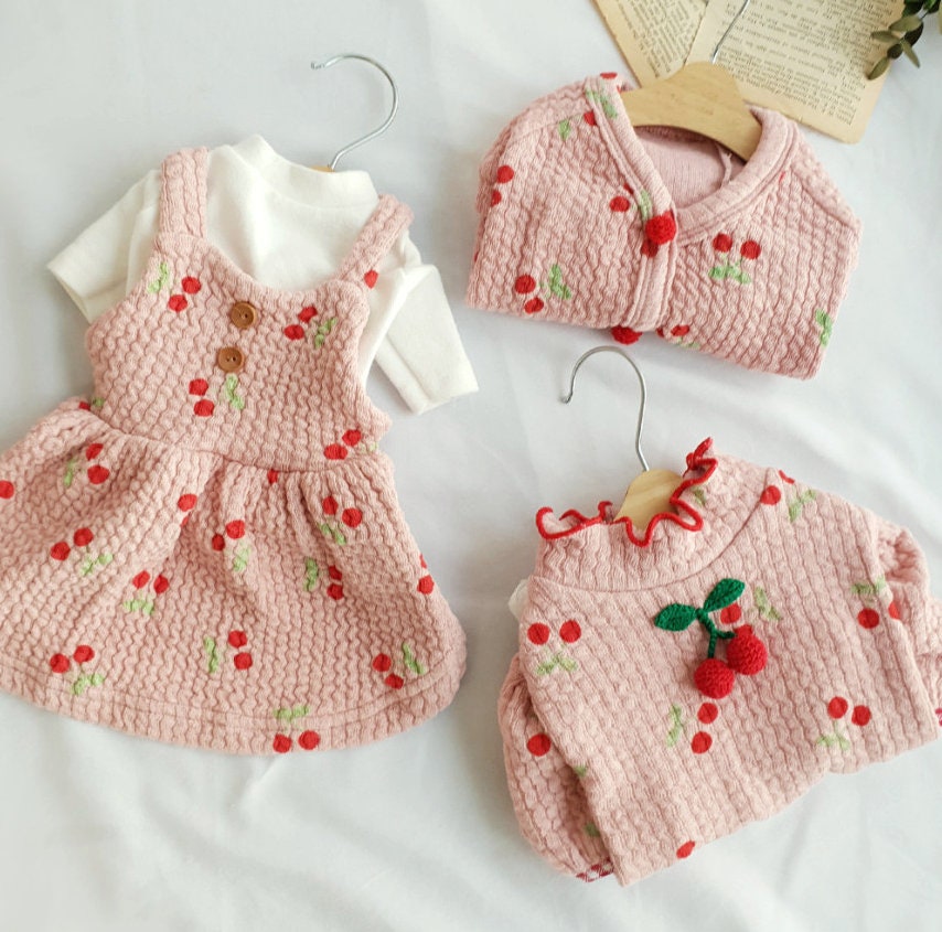 NKpup Cherry Cardigan-style dog shirt set featuring a pink cherry pattern dress and matching cardigan.