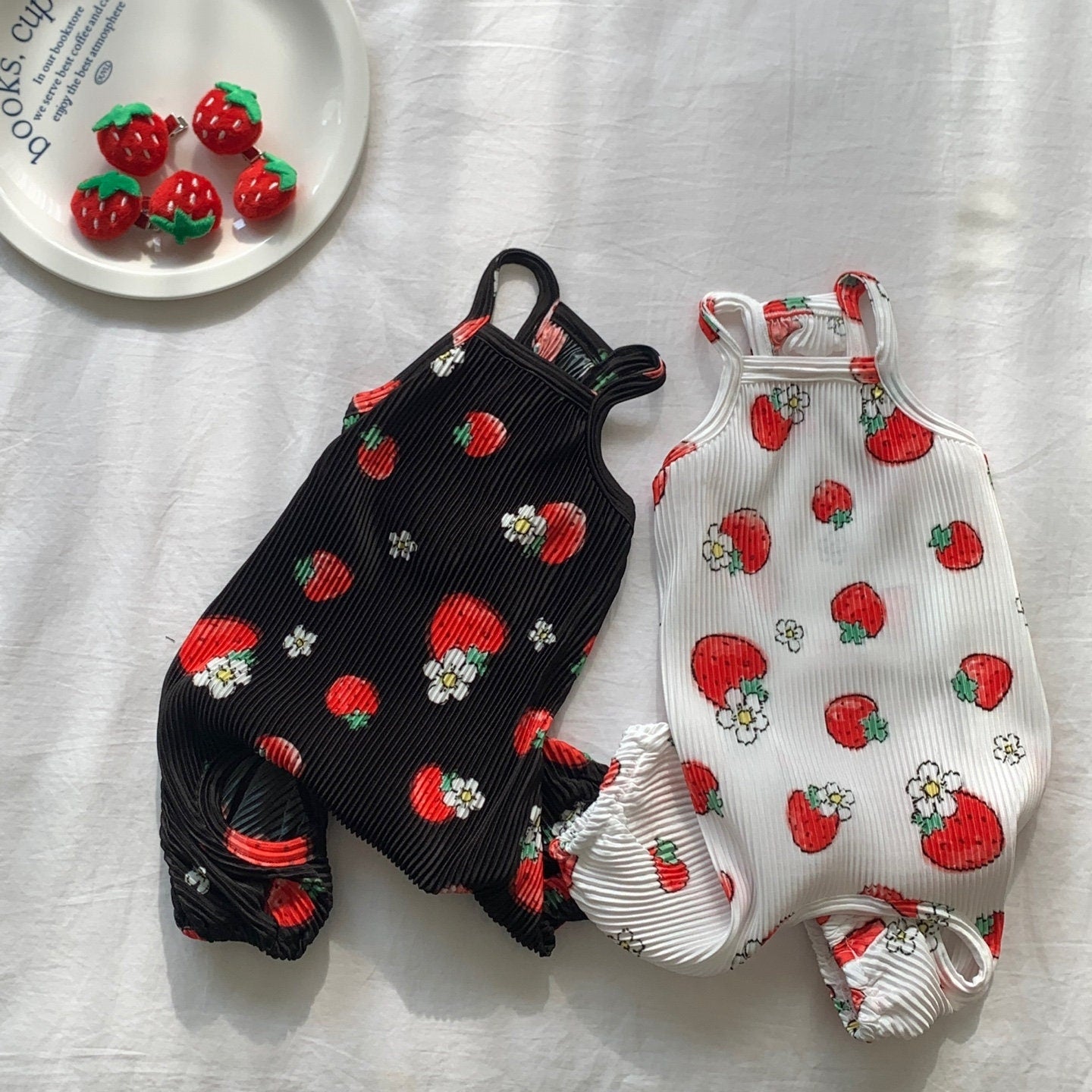 Pleated Strawberry Overall, S-2XL, Pajama Pet, Dog Jumpsuit, Dog Romper, Dog Summer Pants, Small Dog Clothes - NKpup