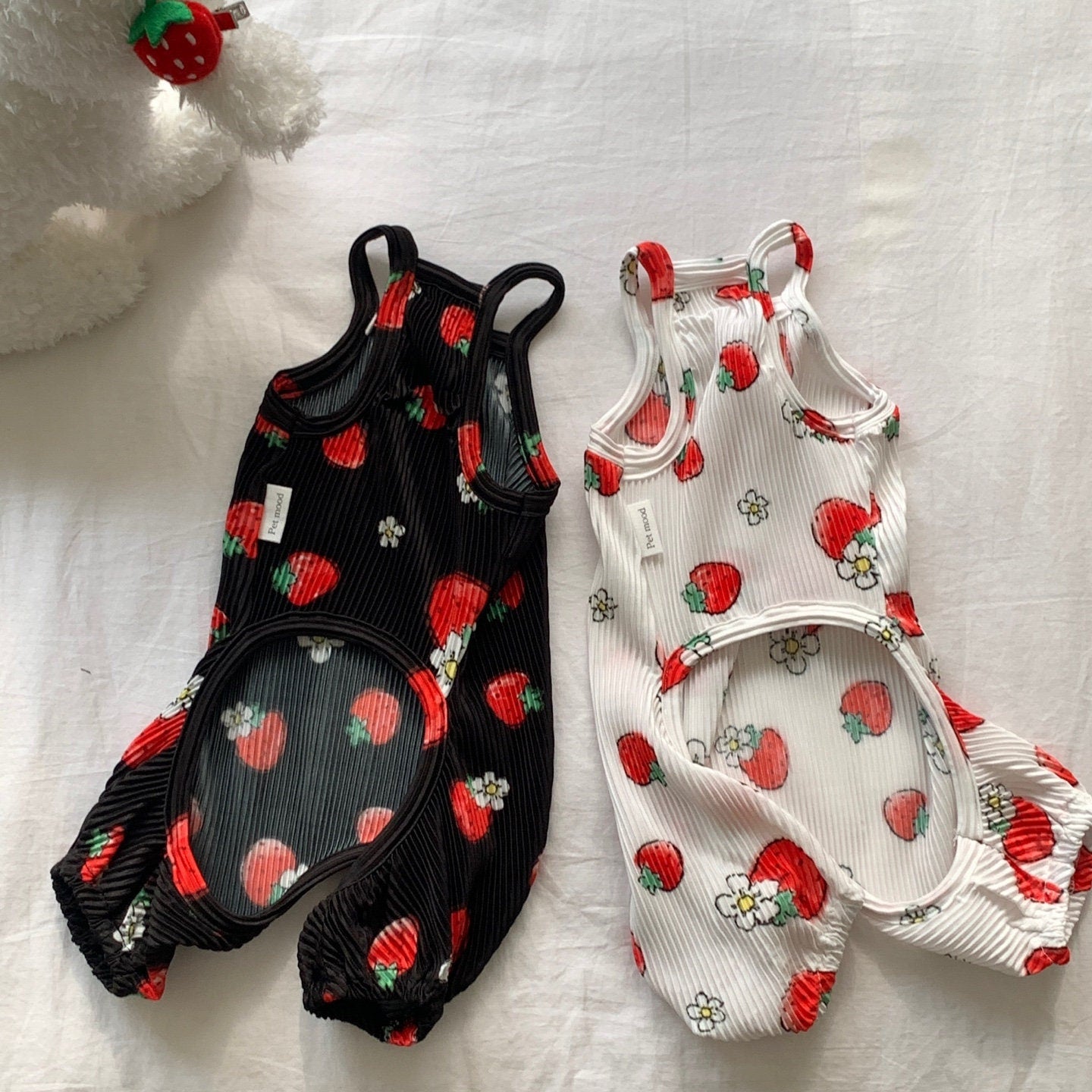Pleated Strawberry Overall, S-2XL, Pajama Pet, Dog Jumpsuit, Dog Romper, Dog Summer Pants, Small Dog Clothes - NKpup