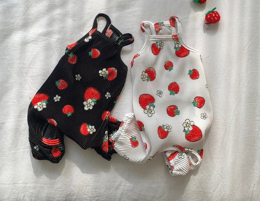 Pleated Strawberry Overall, S-2XL, Pajama Pet, Dog Jumpsuit, Dog Romper, Dog Summer Pants, Small Dog Clothes - NKpup