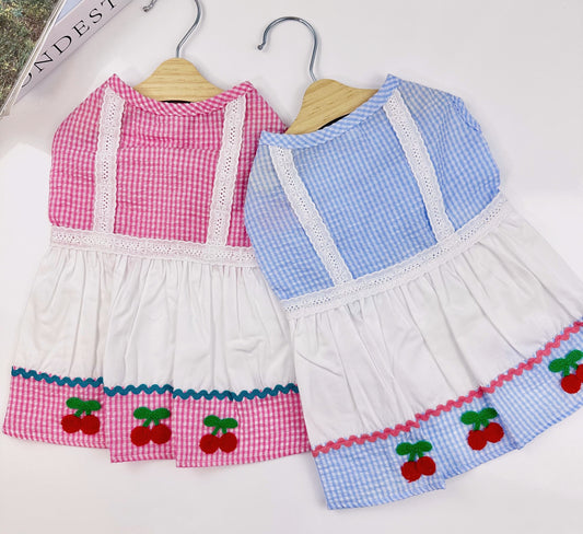 Gingham Cherry Dress, S-2XL, Small Dog Dress, Small Dog Top, Dog Clothes, NKPUP - NKpup