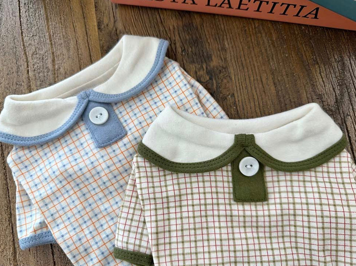 NKpup plaid collar shirts for dogs in blue and green checkered patterns