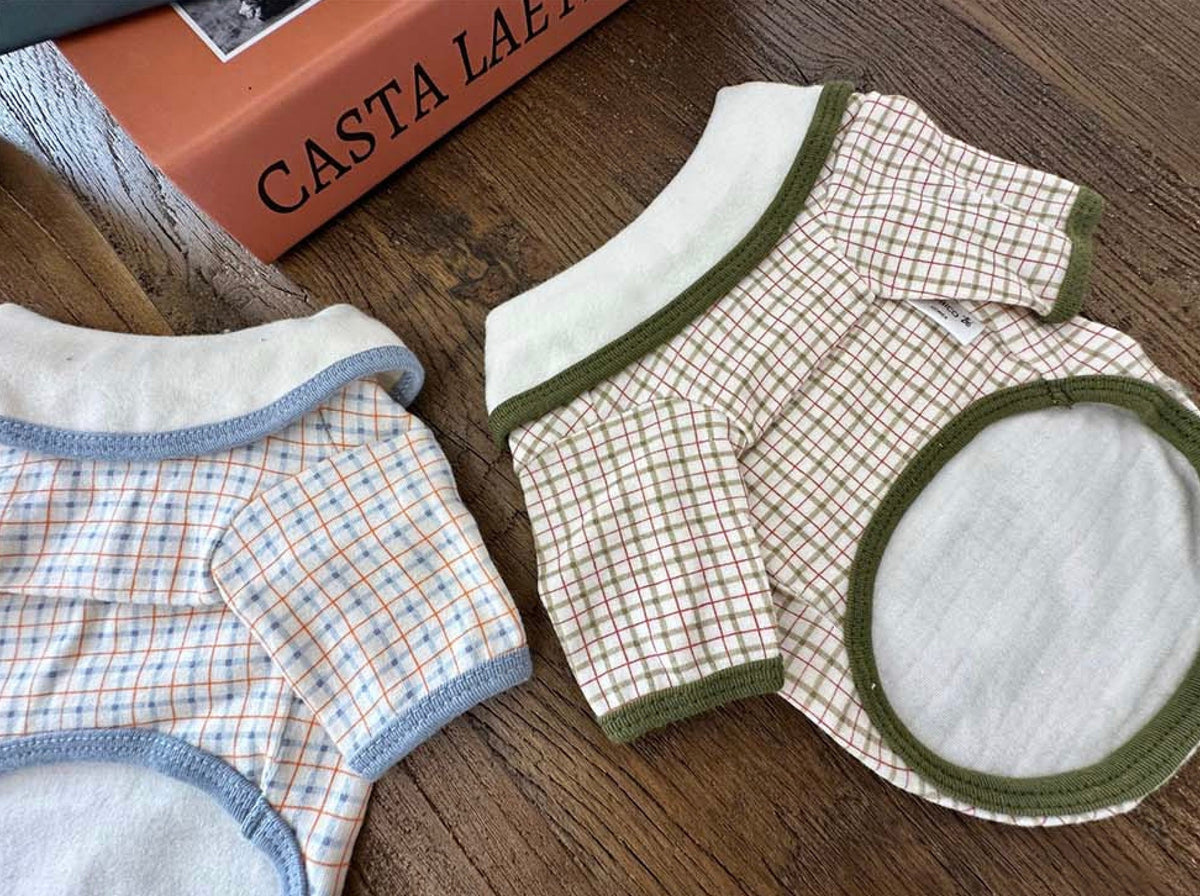 NKpup plaid collar shirt for dogs in blue and green checkered patterns