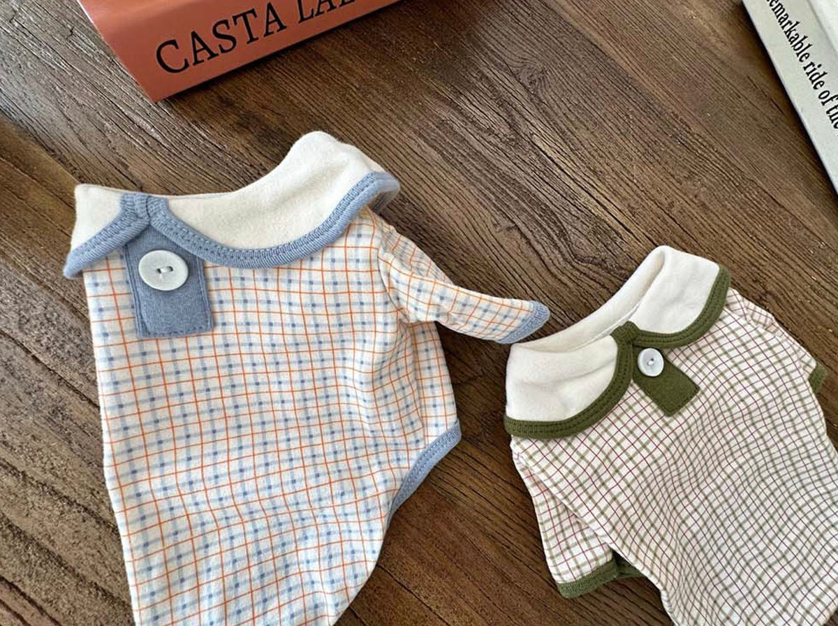 NKpup plaid collar shirts for dogs in blue and green checkered patterns.