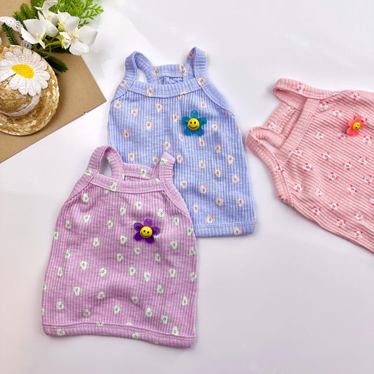 스마일 꽃나시 Top, XS-2XL, Dog Summer, Pet Summer Top, Dog-Shirts Dog Top, Dog Clothing, Dog Fashion, Dog Apparel - NKpup - Shirt