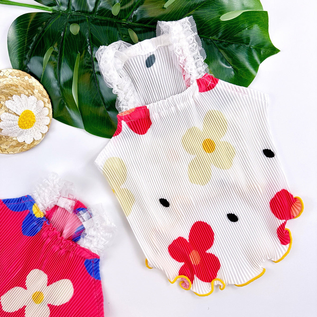 S-3XL, Hawaiian Pleated Sleeveless, Small Dog Summer Top, Summer Style, Floral Dog Top, Dog, NKpup - NKpup