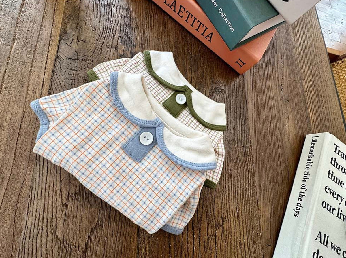 NKpup plaid collar shirt for dogs in blue and orange checkered pattern