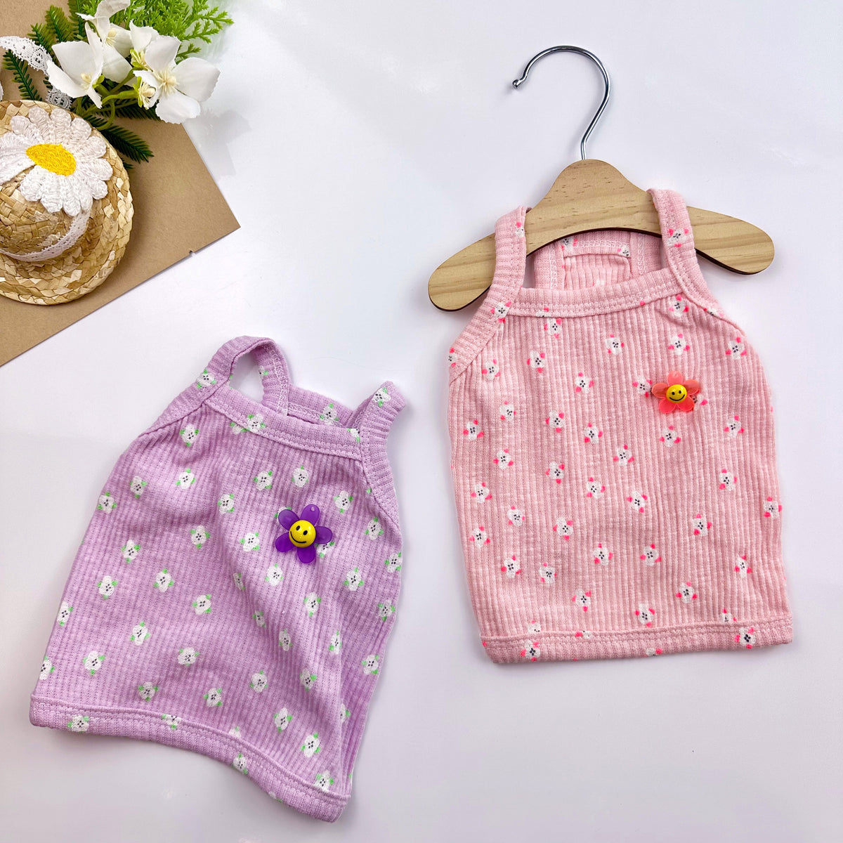 스마일 꽃나시 Top, XS-2XL, Dog Summer, Pet Summer Top, Dog-Shirts Dog Top, Dog Clothing, Dog Fashion, Dog Apparel - NKpup - Shirt