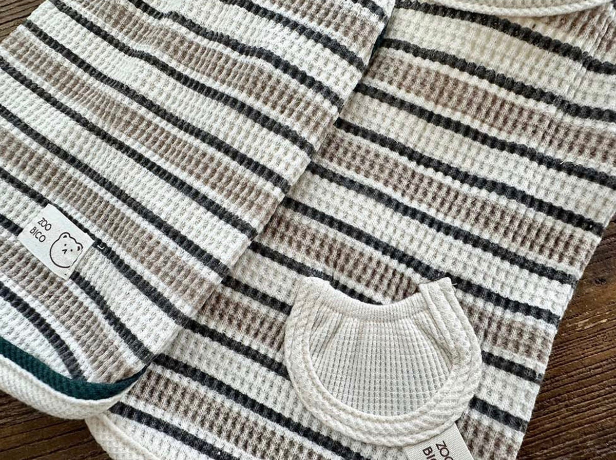 Waffle Stripe Dog Vest in beige and white stripes