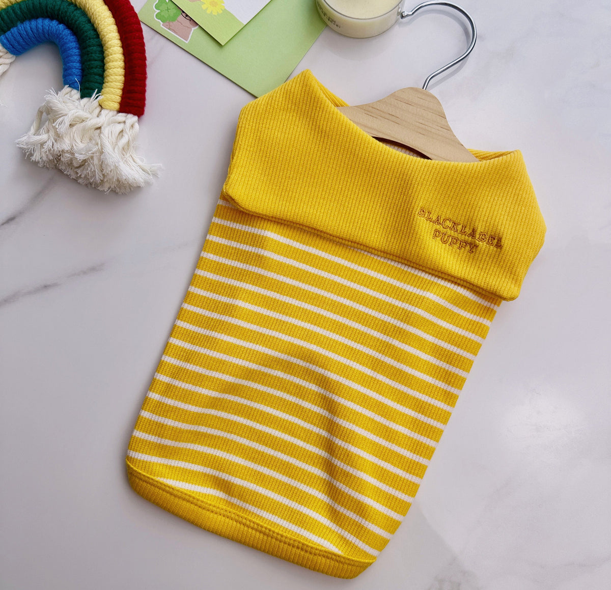 NKpup yellow and white striped sailor collar dog shirt