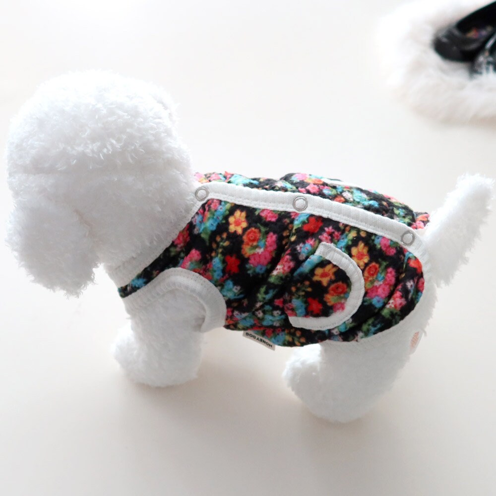 NKpup Floral Boa Fleece Dog Vest with colorful flower pattern and white trim
