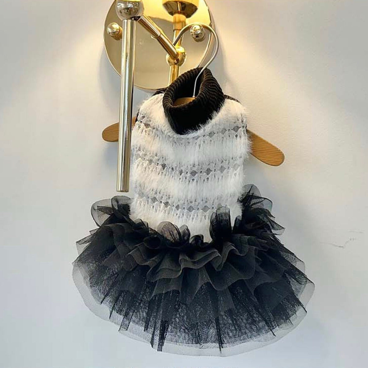 NKpup white and black striped tulle turtleneck dog dress