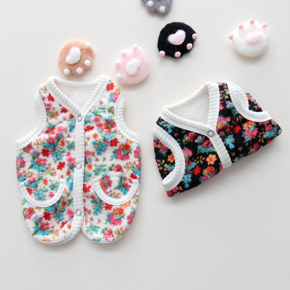 NKpup Floral Boa Fleece Dog Vests in white and black floral patterns