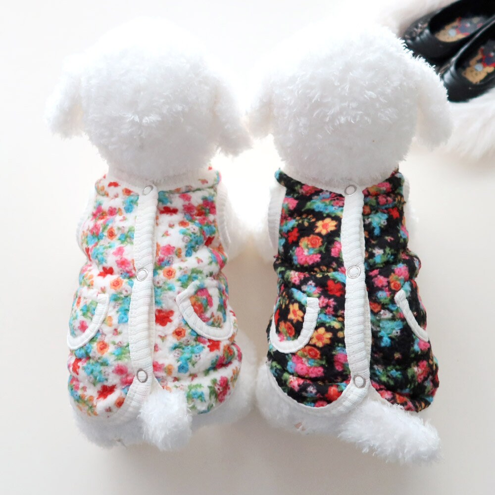NKpup floral boa fleece dog vests in white and black floral patterns