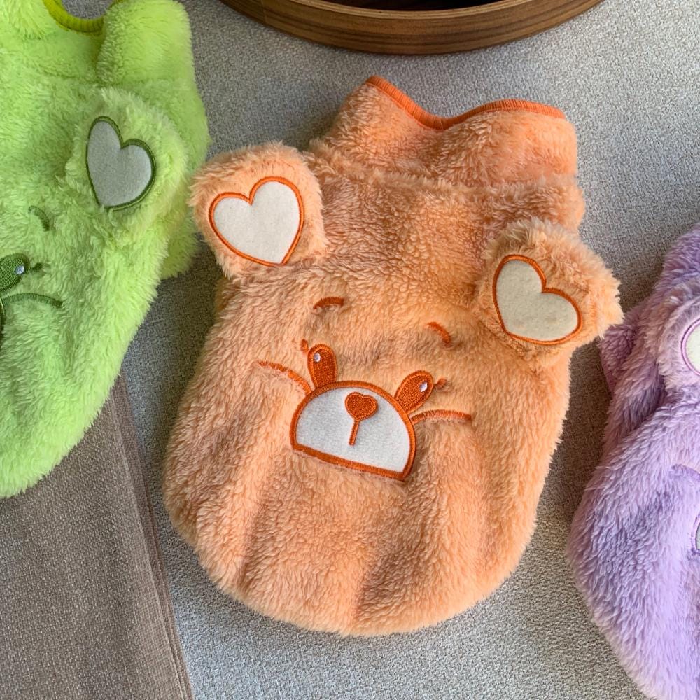 Orange NKpup Neo Heart fleece zip-up dog sweater with bear ears and heart details
