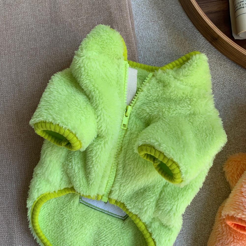 NKpup Neo Heart lime green fleece zip-up dog sweater with ribbed cuffs