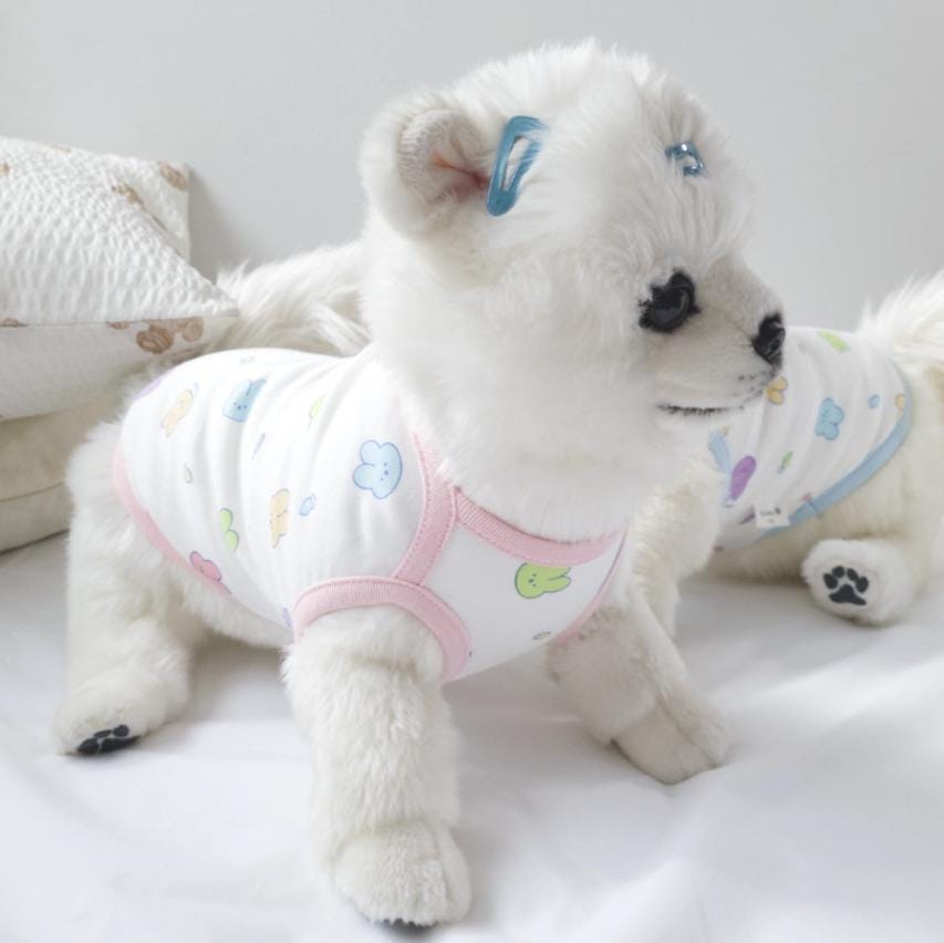 GOTS organic bunny pattern dog shirt in white and pink by NKpup