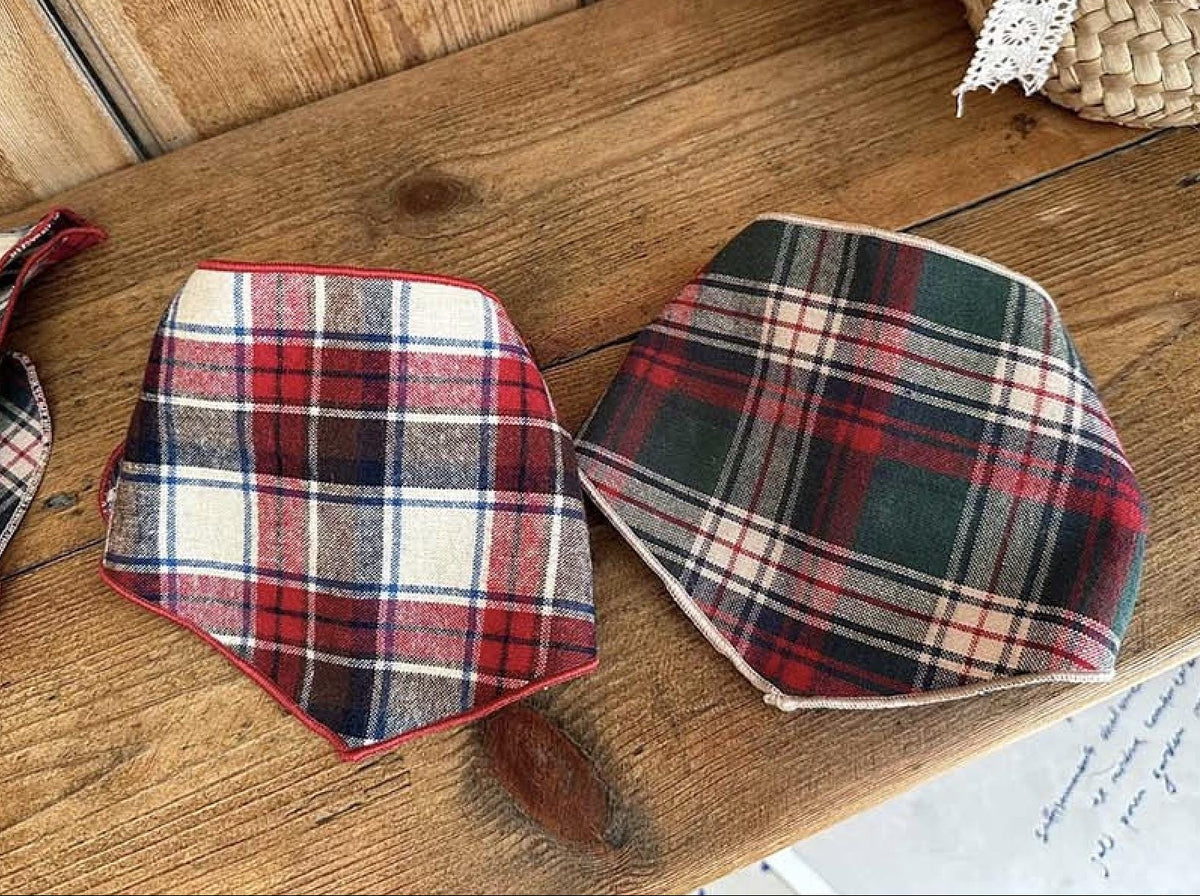 NKpup Cozy Plaid Scarves for pets in red, blue, and green plaid patterns.