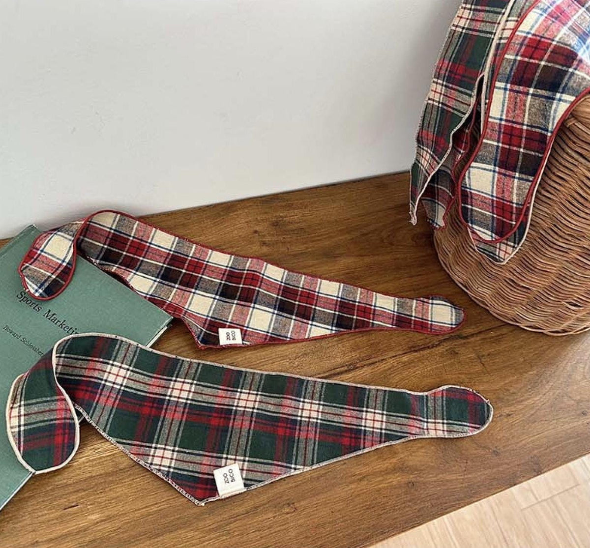 NKpup Cozy Plaid Scarves in red and green tartan patterns for pets