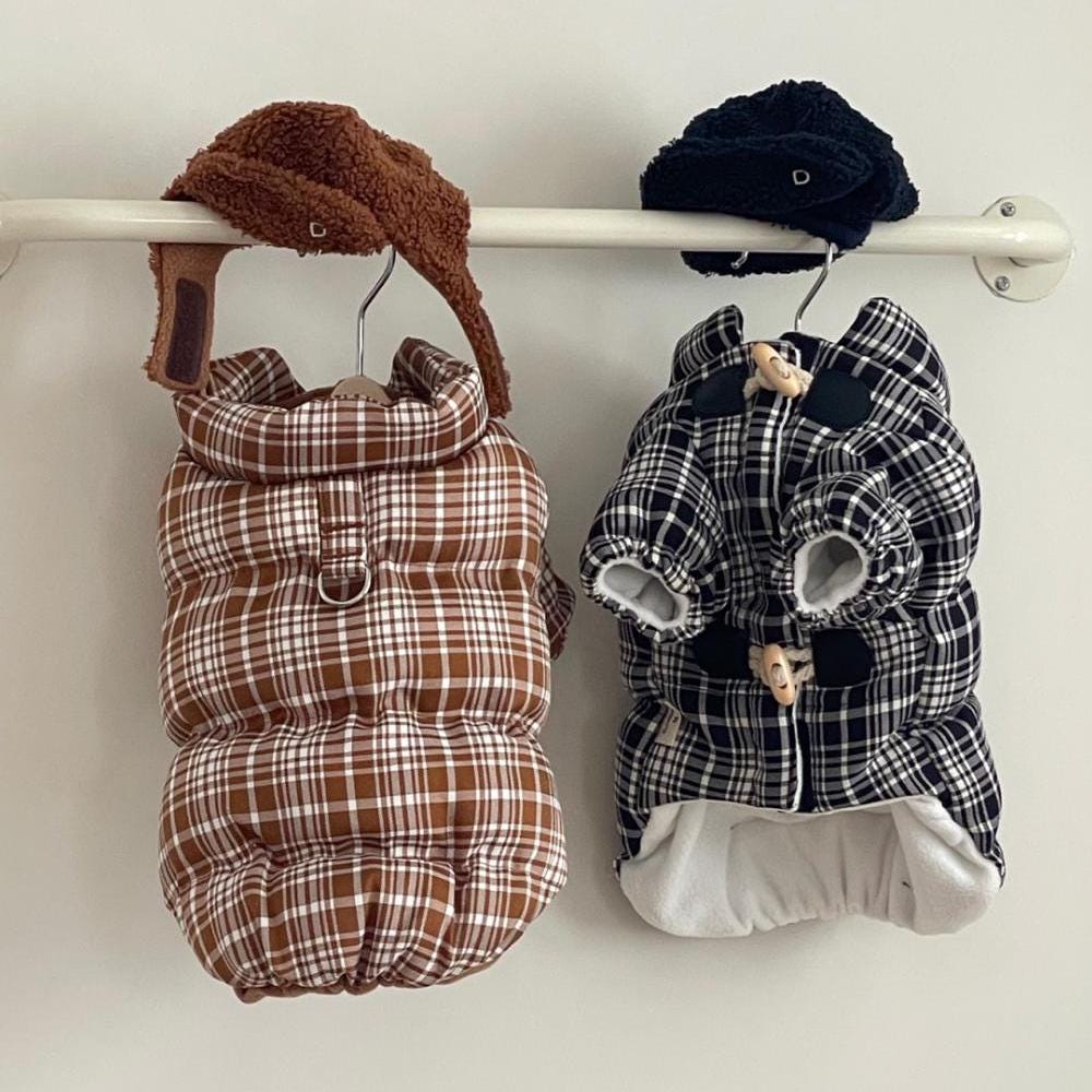 Plaid Duffle Coat, S-2XL, Small Dog-Vest, Dog Jacket, Dog Fashion, Dog Apparel, Pet Clothes, Dog Outfit - NKpup