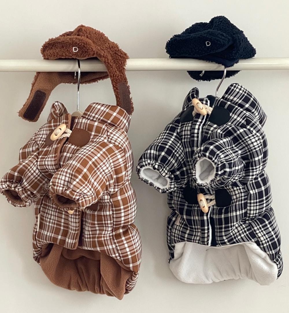 Plaid Duffle Coat, S-2XL, Small Dog-Vest, Dog Jacket, Dog Fashion, Dog Apparel, Pet Clothes, Dog Outfit - NKpup