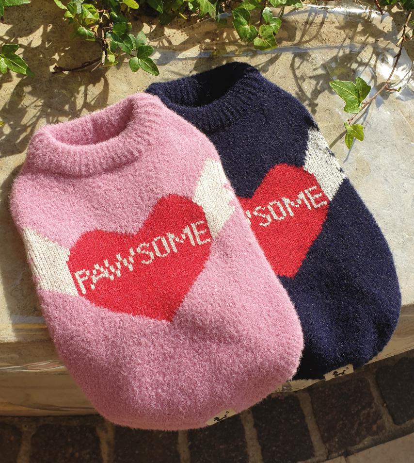Pawsome Heart Sweater, S-2XL, Small Dog Knit, Dog Sweater, Dog Winter Outfit, Small Dog Top, NKPUP - NKpup