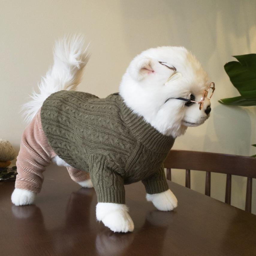 NKpup classic cable knit dog sweater in olive green