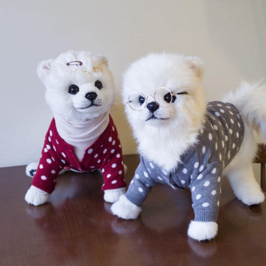 NKpup polka dot knit dog cardigans in red and grey