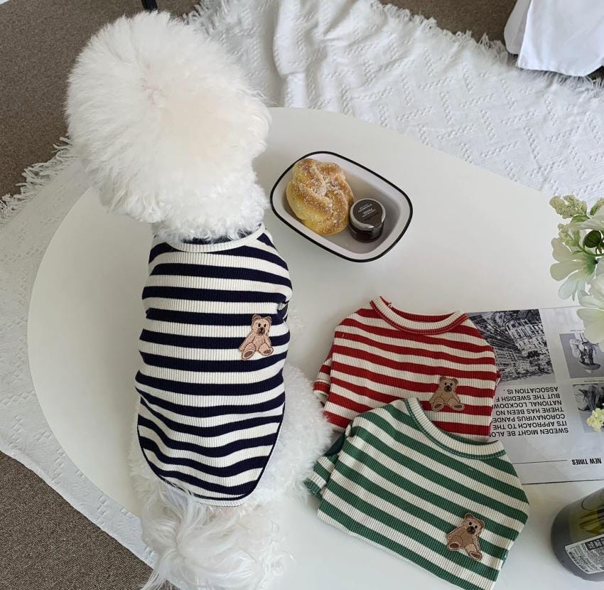 Striped Teddy Tee, S-2XL, Pet Clothes, Dog Essential Tee, Dog T-shirts, Dog Top, Dog Clothing, Dog Fashion - NKpup