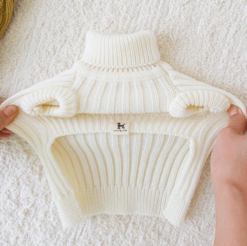 Cream ribbed turtleneck knit dog vest by NKpup