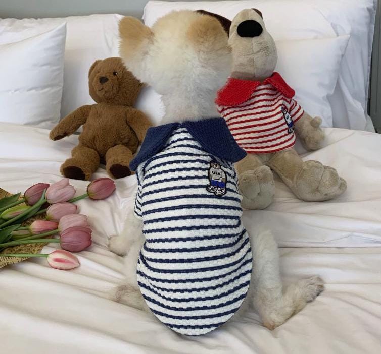 NKpup Collared Striped Tee dog shirt in navy and white stripes