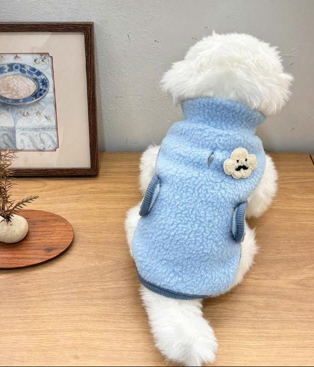 Light blue Cloud Dog Turtleneck Vest with a cloud patch