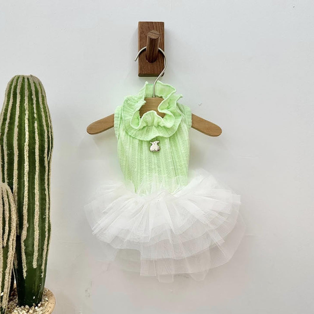 NKpup light green ruffle tulle dog dress with a white tutu skirt