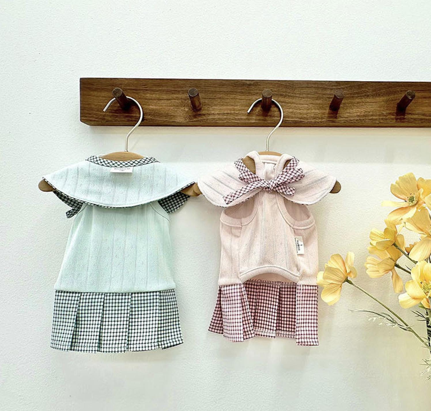 Gingham Collar Pleated Dress, XS-2XL, Small Dog Clothes, Dog Dress, Dog Wedding, Dog Apparel, Pet Clothing - NKpup